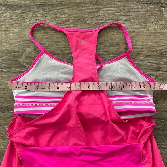 Lululemon Amped Tank Top Raspberry Glo Light Groovy Multi Stripe Cross - Picture 4 of 7